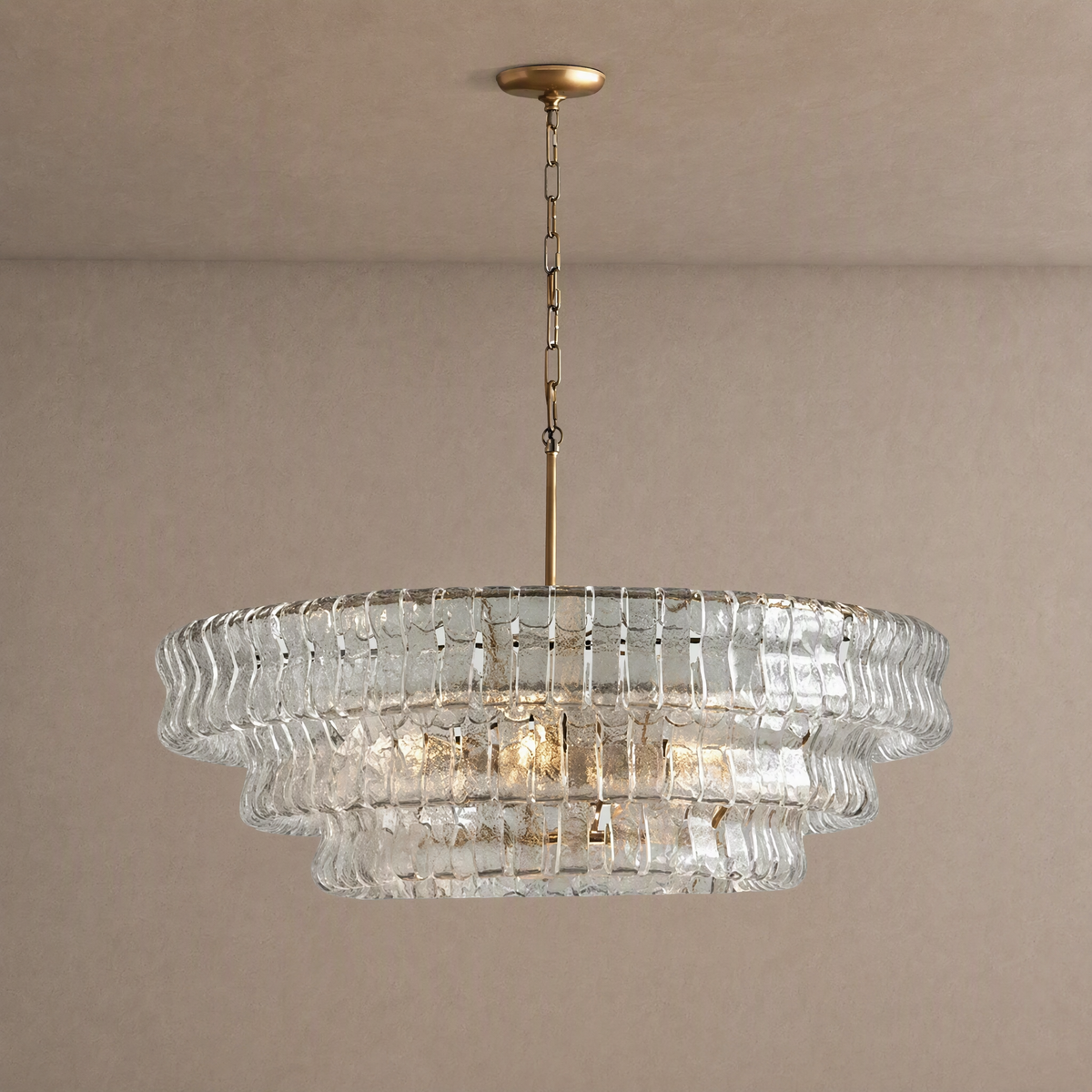 Ghiaccio ribbed hand-blown glass chandelier collection