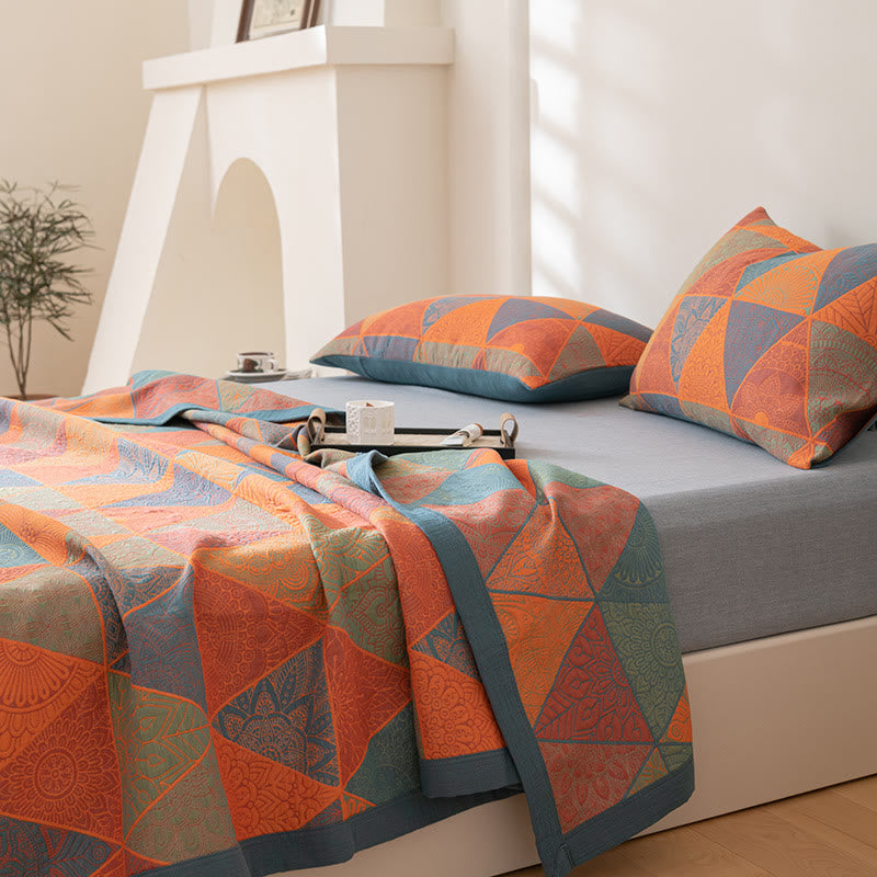 Reversible Triangle Pattern Cotton Quilt for Bed Layering