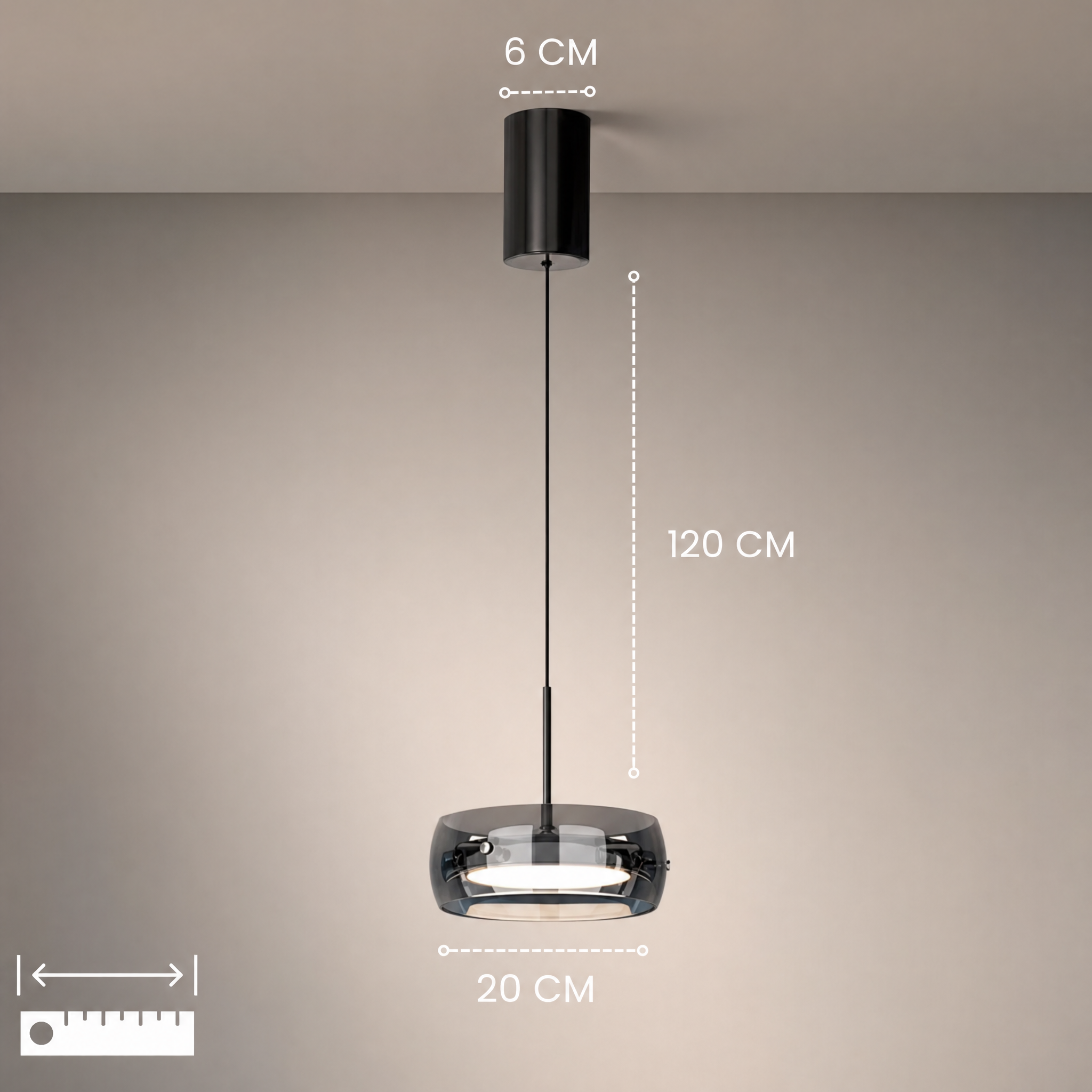 Glass drum pendant light with remote-adjustable color temperature