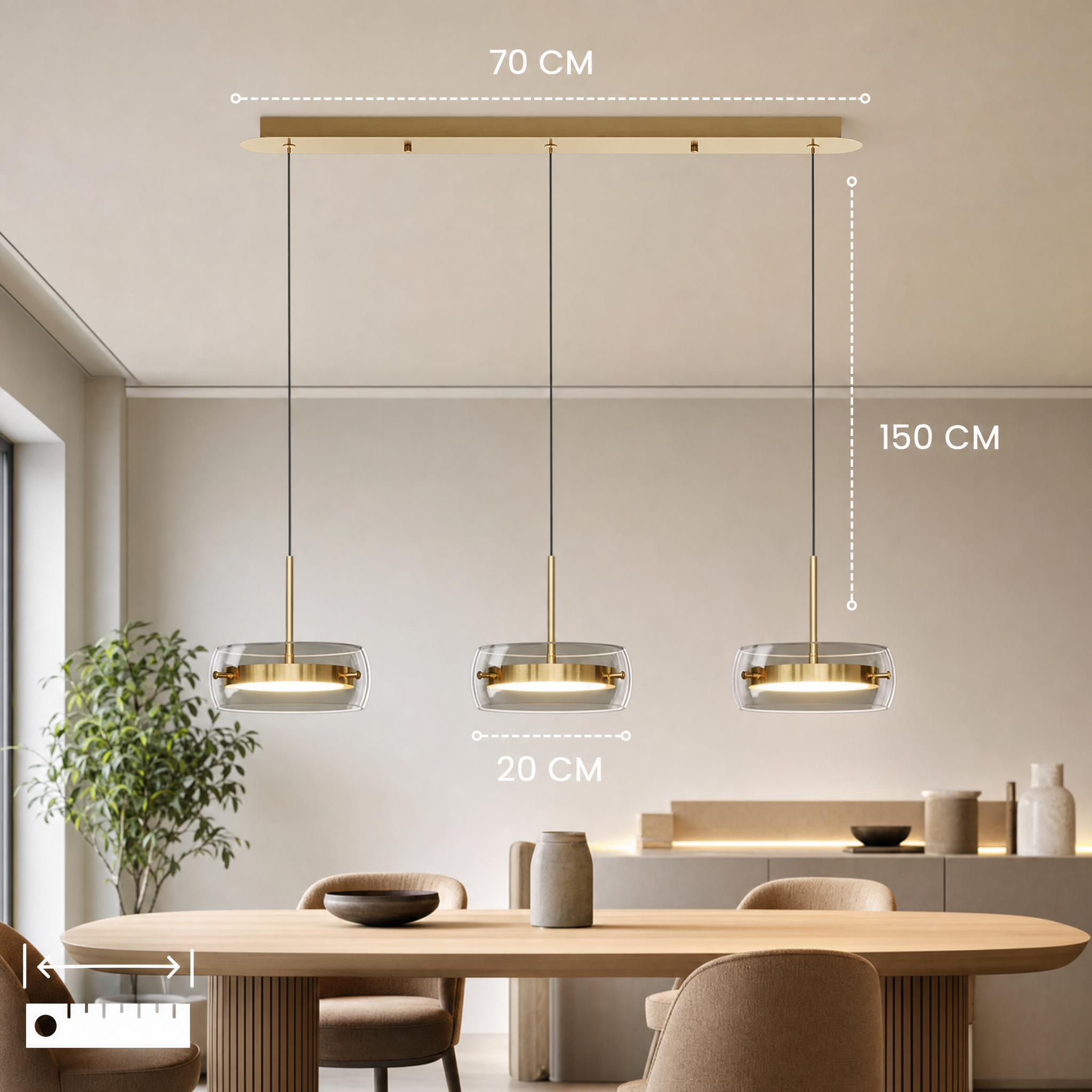 Dimmable glass drum pendant light set to cool white