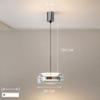 Glass drum pendant light illuminating a modern interior