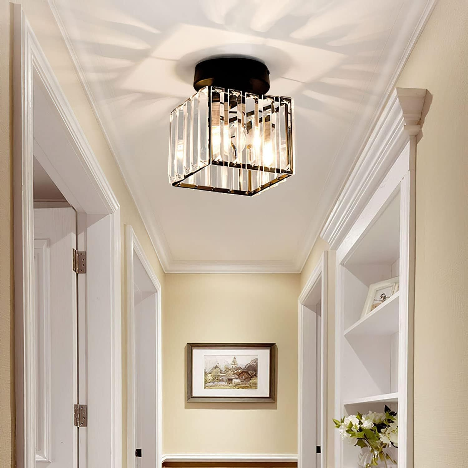 Modern Crystal Flush Mount Ceiling Light Brass Hallway Lamp