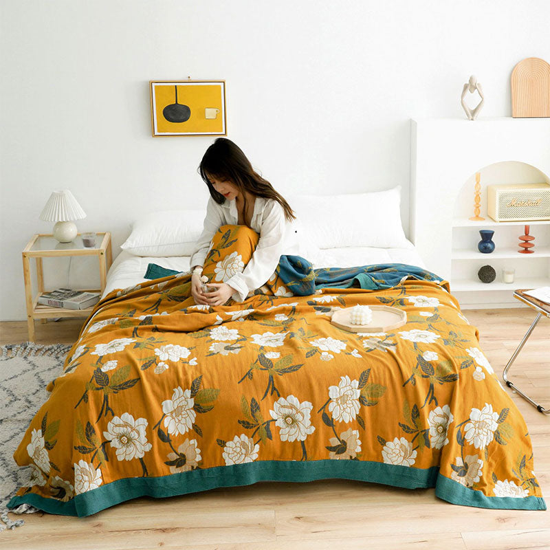 Reversible Yellow Floral Cotton Quilt for Bed and Sofa Use