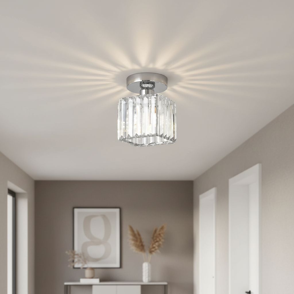 Modern Crystal Flush Mount Ceiling Light Brass Hallway Lamp