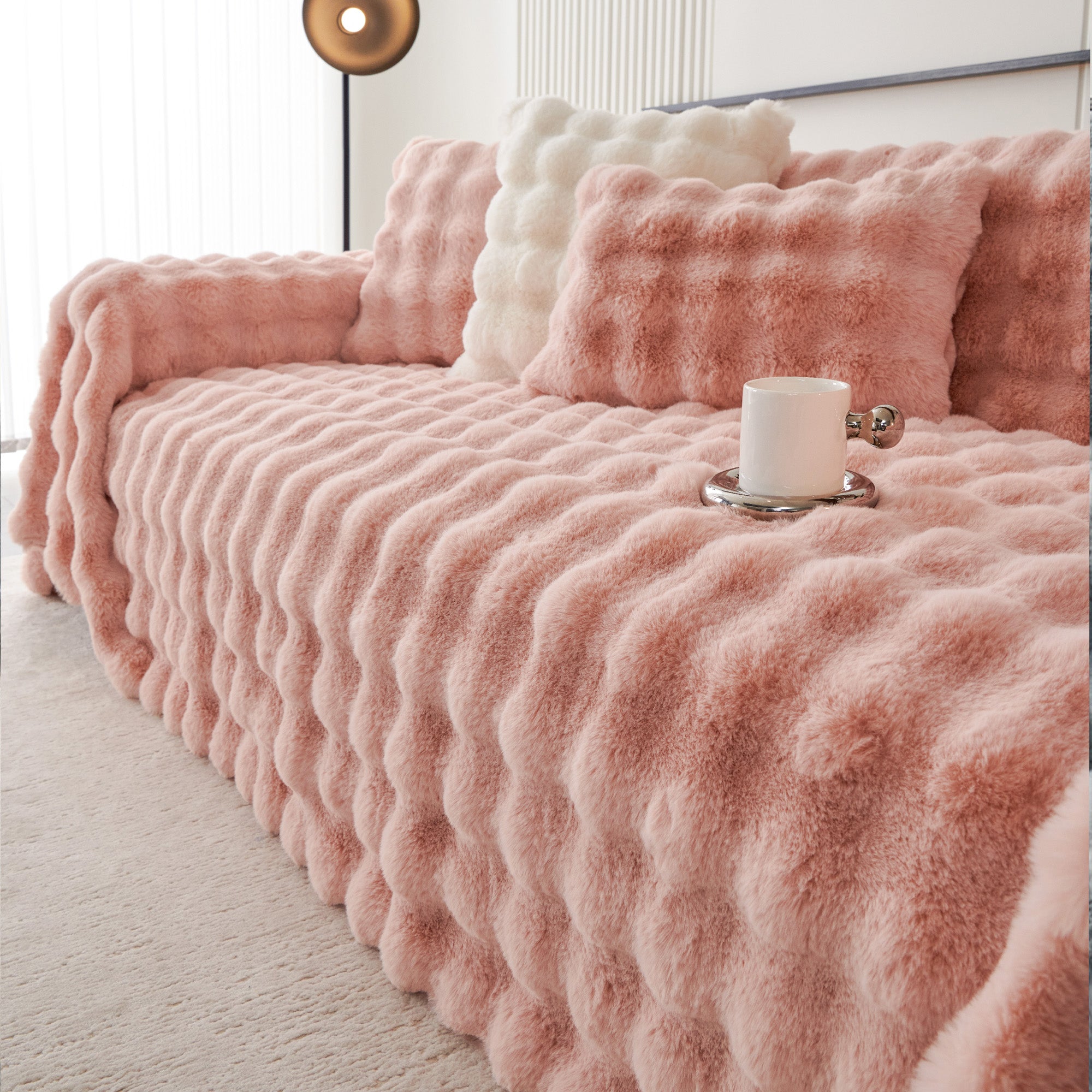 Luxe Ripple Faux Fur Sofa Cover for Soft Modern Elegance