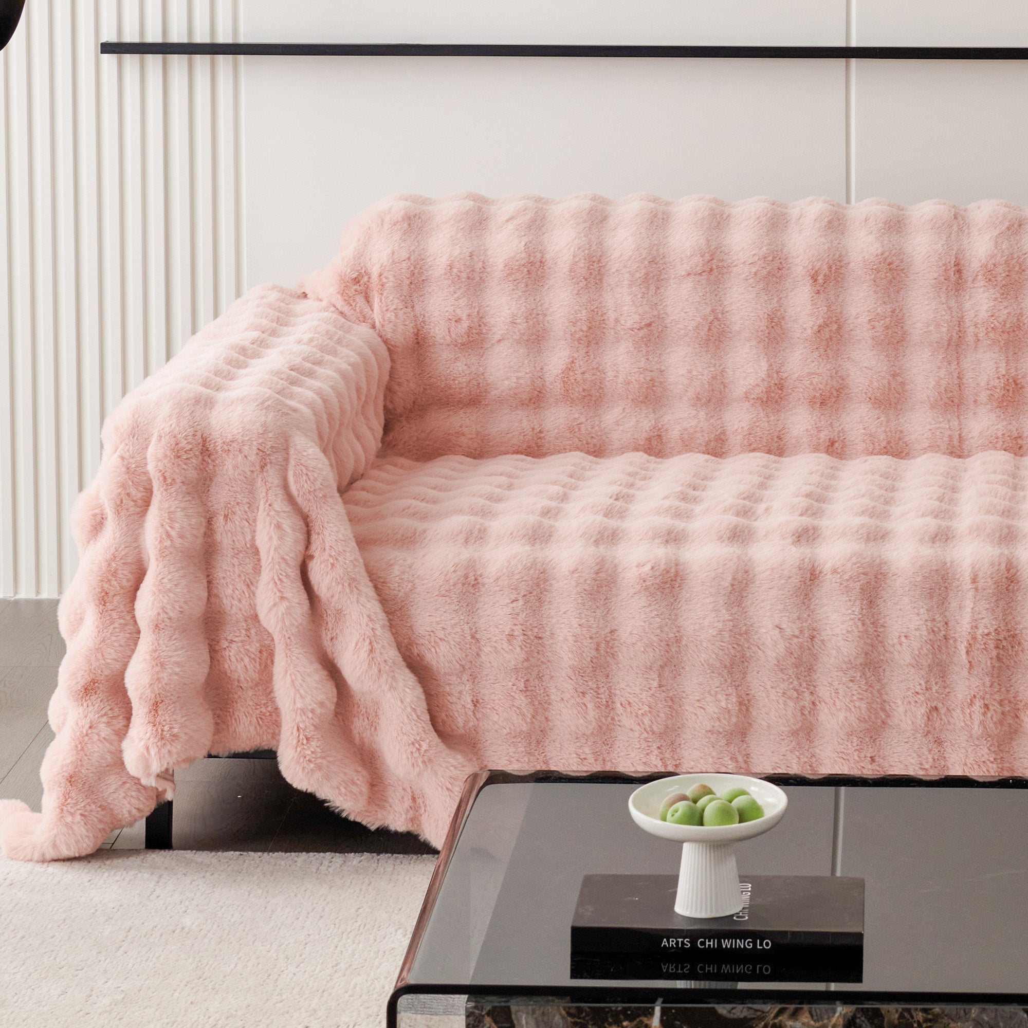 Luxe Ripple Faux Fur Sofa Cover for Soft Modern Elegance