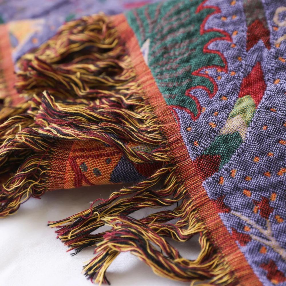 Cotton Peacock Tassel Throw Blanket for Sofa Bed or Decorative Use