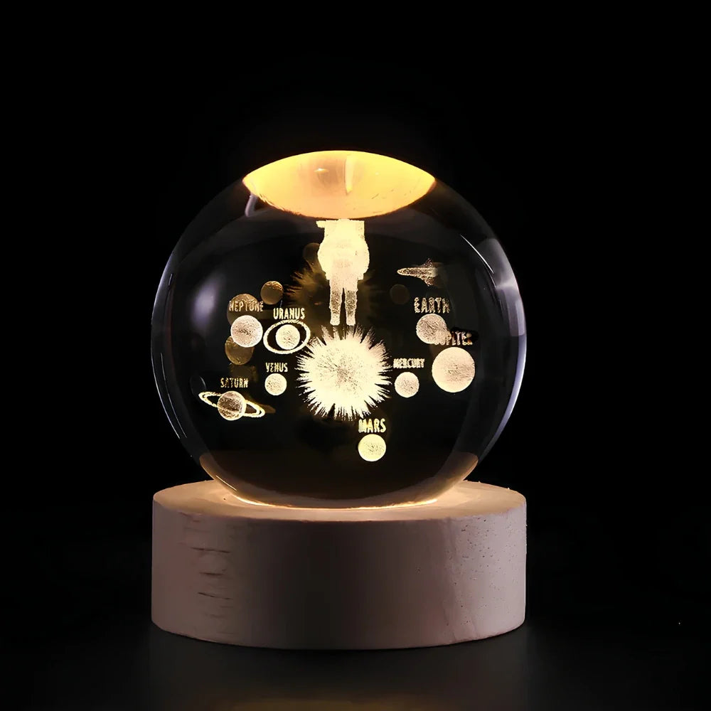 Crystal Ball LED Night Light, 3D Engraved Galaxy Design, USB Desk Lamp