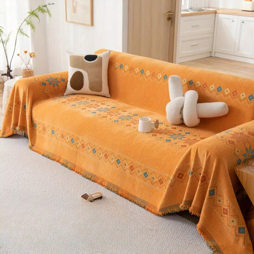 Boho Chenille Sofa Cover with Tassel Detail for Cozy Homes