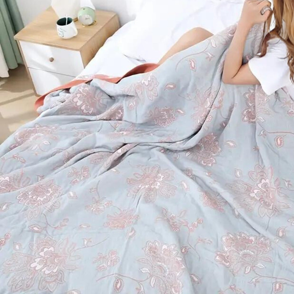 Cotton Floral Gauze Comfort Blanket for Bed or Sofa