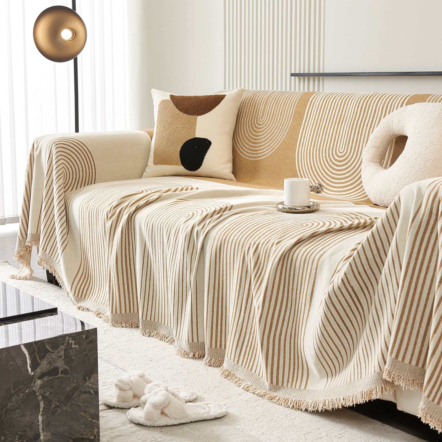 Arch Pattern Chenille Sofa Cover with Soft Textured Weave