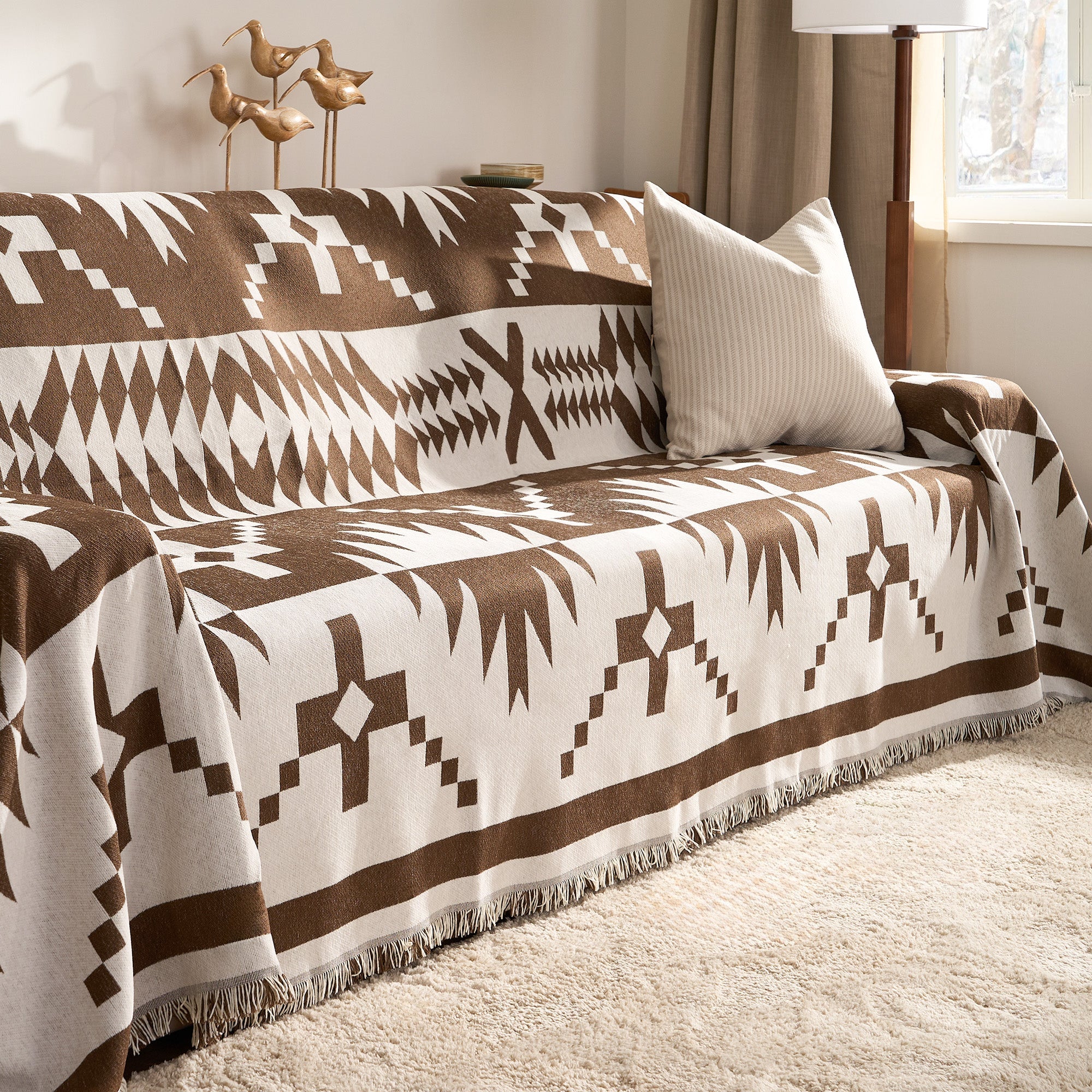 Tribal Pattern Chenille Sofa Cover in Soft Woven Fabric