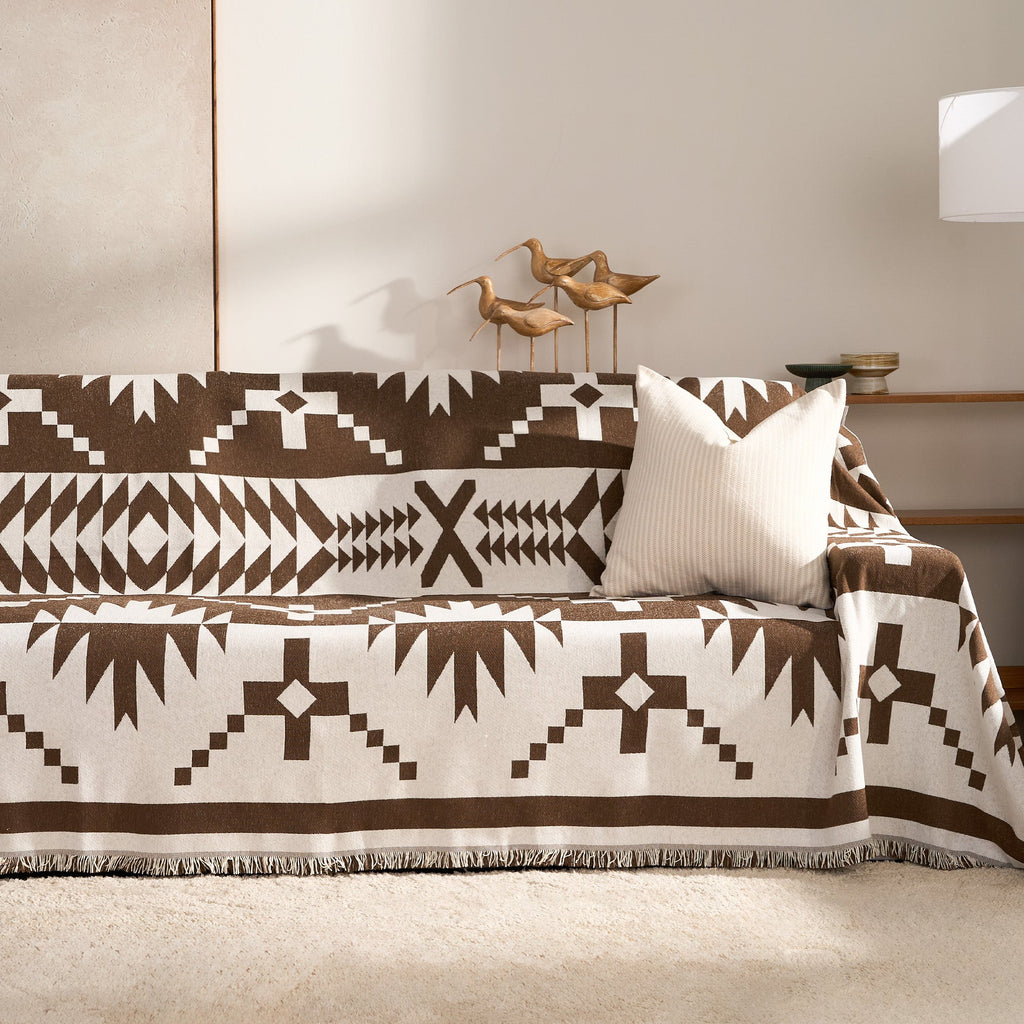 Tribal Pattern Chenille Sofa Cover in Soft Woven Fabric