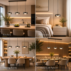 Glass drum pendant light finish options in black, gold and silver