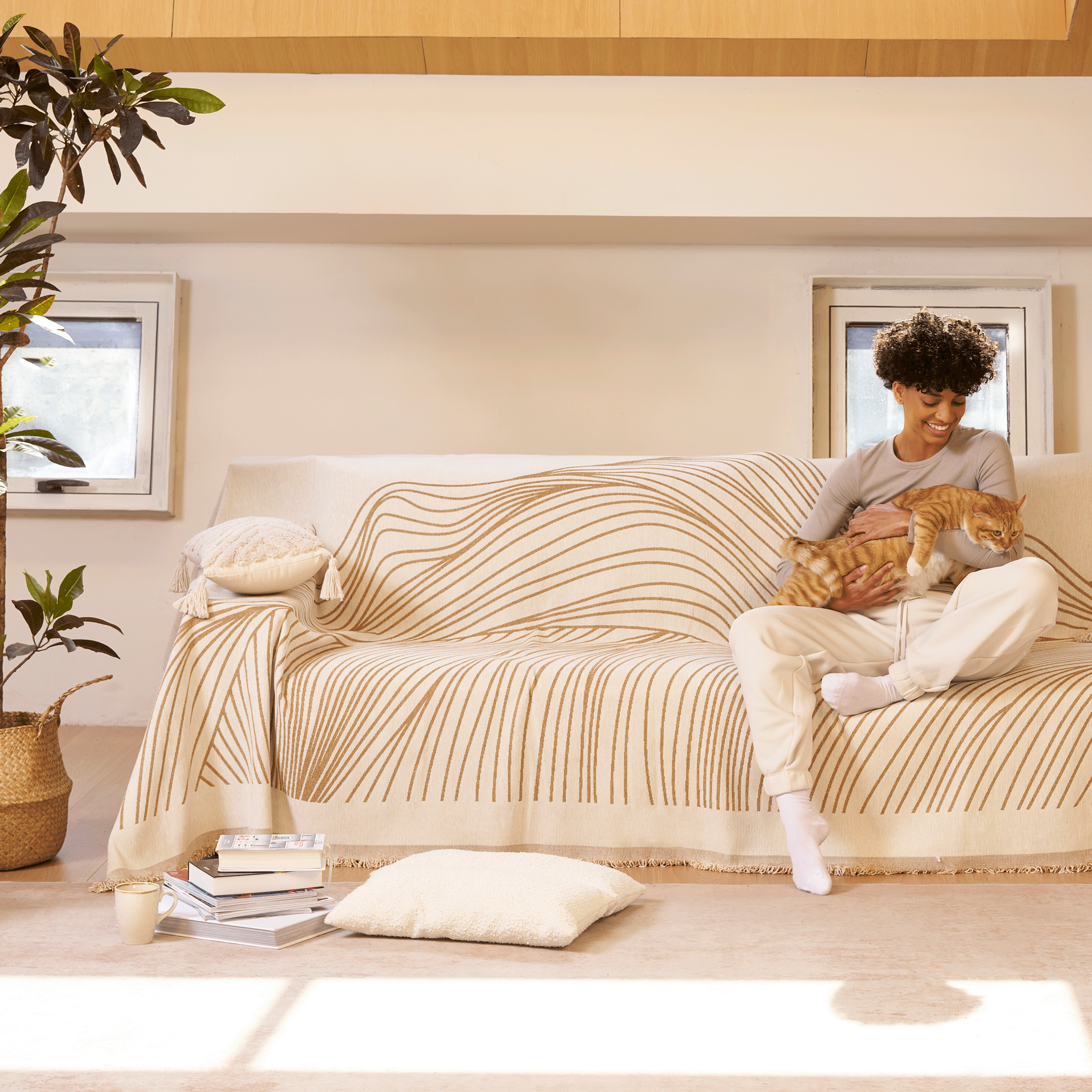 Reversible Jacquard Sofa Cover for Soft Modern Protection