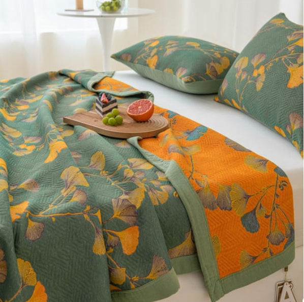 Reversible Ginkgo Jacquard Cotton Quilt for Bed Layering