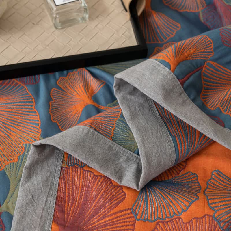 Botanical Cotton Gauze Quilt with Ginkgo Leaf Pattern