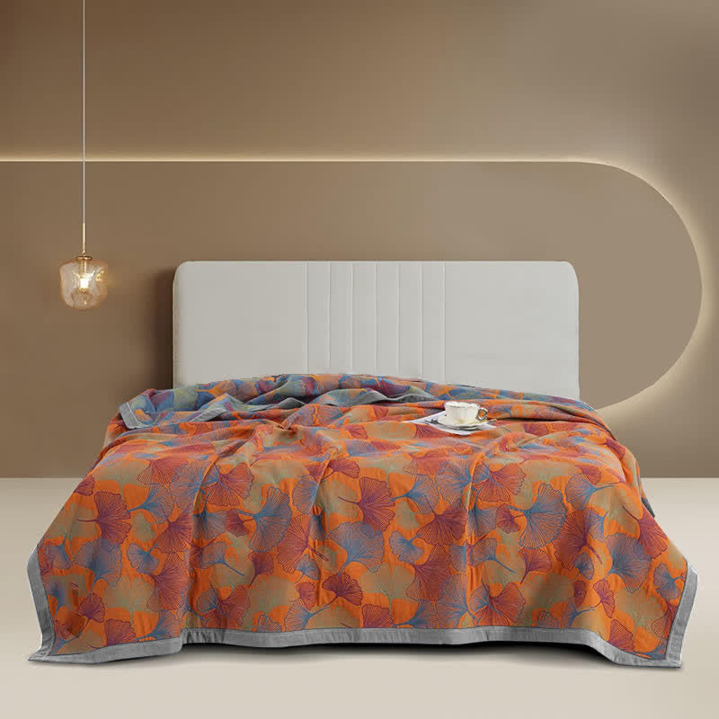 Botanical Cotton Gauze Quilt with Ginkgo Leaf Pattern