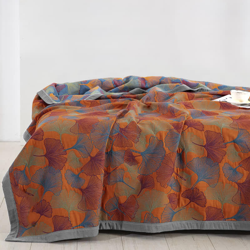 Botanical Cotton Gauze Quilt with Ginkgo Leaf Pattern