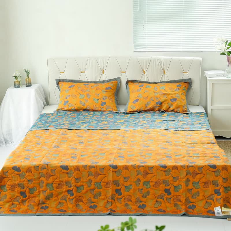 Six Layer Ginkgo Leaf Cotton Quilt for Layered Bedding