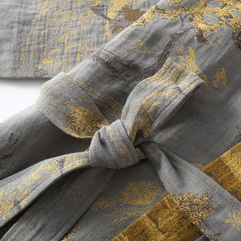 Breathable Cotton Gauze Kimono Bathrobe for Lounge Wear