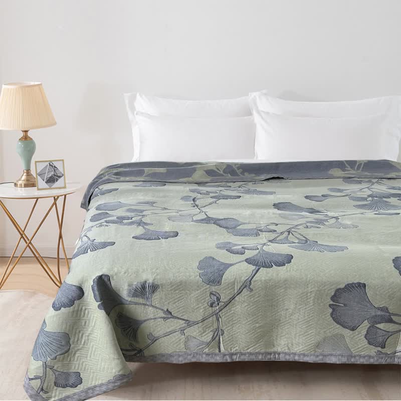 Reversible Ginkgo Leaf Cotton Gauze Quilt for Bed and Sofa Use