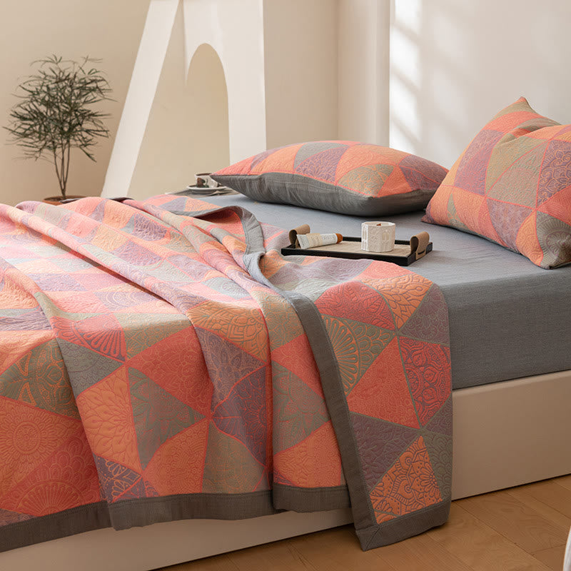 Reversible Triangle Pattern Cotton Quilt for Bed Layering