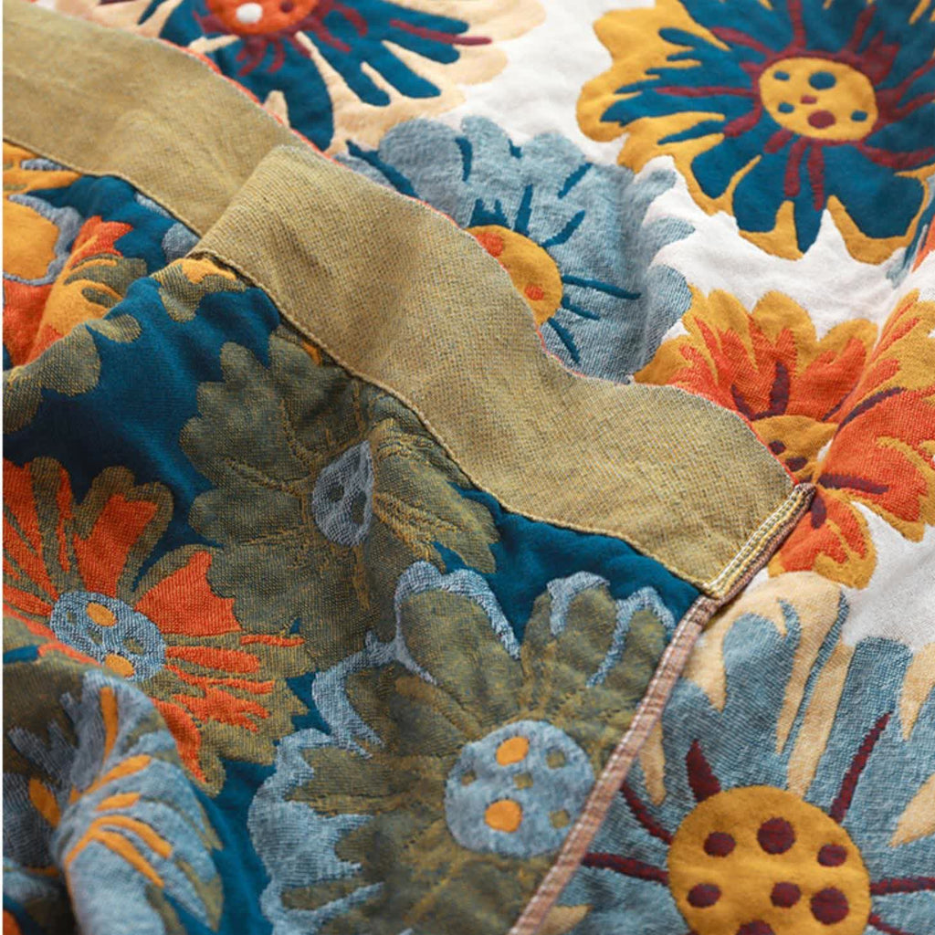 Colorful Floral Cotton Quilt with Reversible Woven Finish