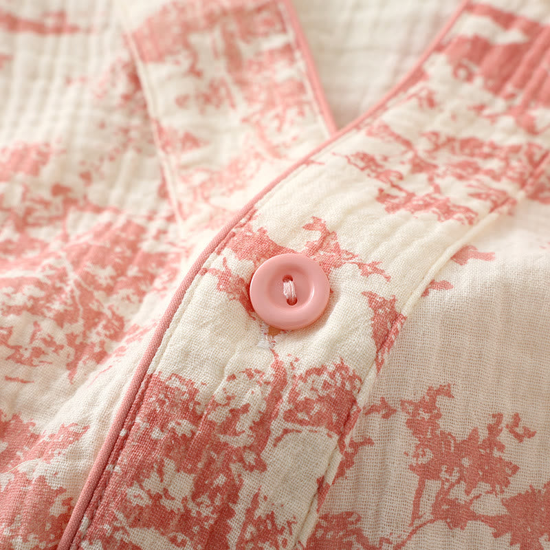 Cotton Gauze Kimono Pajama Set for Sleep and Lounge
