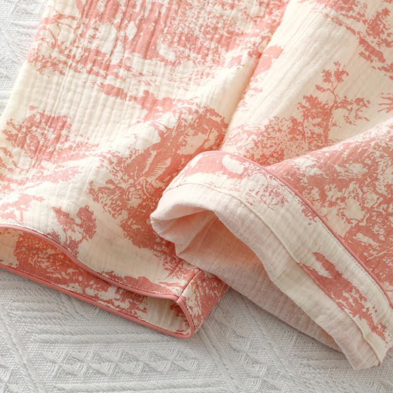 Cotton Gauze Kimono Pajama Set for Sleep and Lounge