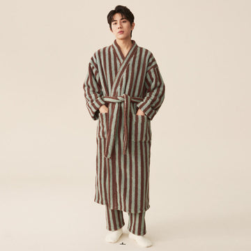 Striped Fleece Bathrobe, Soft Plush Robe, Unisex Loungewear, Indoor Outdoor