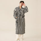 Striped Fleece Bathrobe, Soft Plush Robe, Unisex Loungewear, Indoor Outdoor
