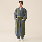 Striped Fleece Bathrobe, Soft Plush Robe, Unisex Loungewear, Indoor Outdoor