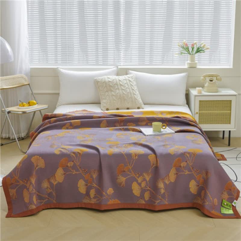Reversible Ginkgo Jacquard Cotton Quilt for Bed Layering