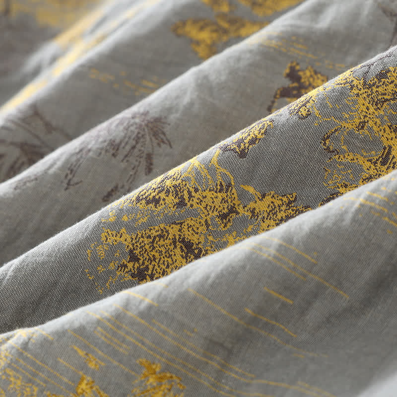 Cotton Kimono Style Pajama Set with Landscape Print