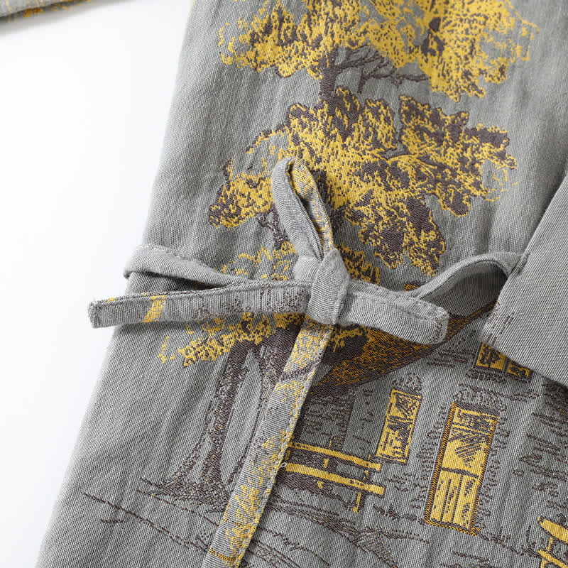 Cotton Kimono Style Pajama Set with Landscape Print