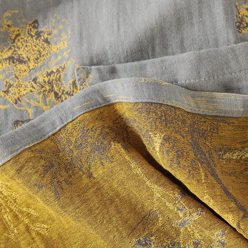 Cotton Kimono Style Pajama Set with Landscape Print