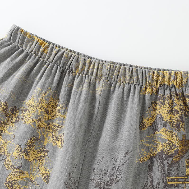 Cotton Kimono Style Pajama Set with Landscape Print