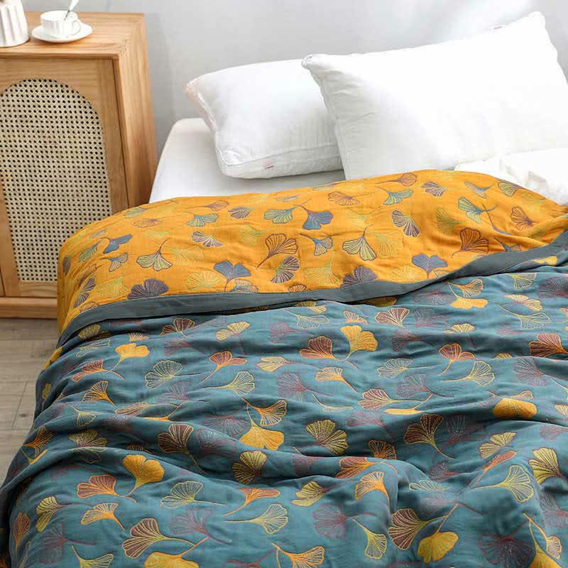 Six Layer Ginkgo Leaf Cotton Quilt for Layered Bedding