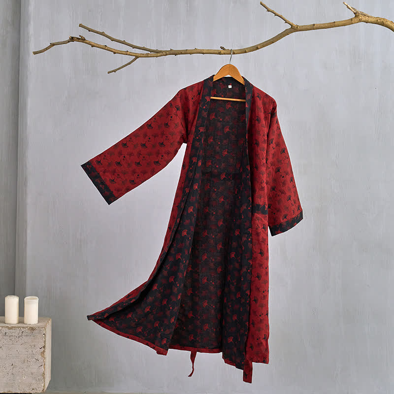 Two Tone Cotton Gauze Kimono Robe for Bath and Lounge