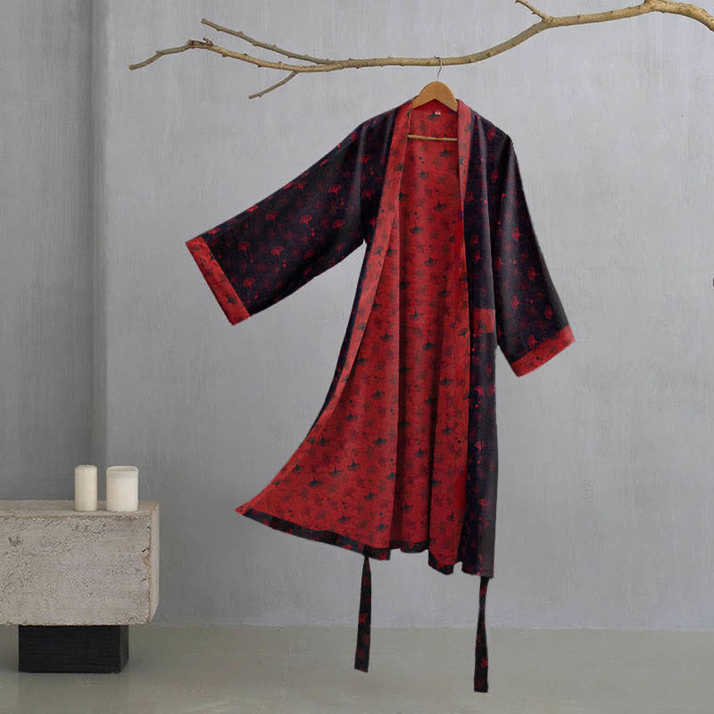 Two Tone Cotton Gauze Kimono Robe for Bath and Lounge