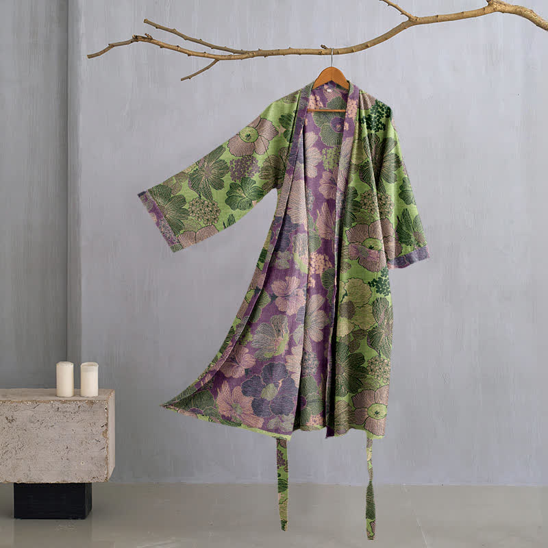 Two Tone Cotton Gauze Kimono Robe for Bath and Lounge
