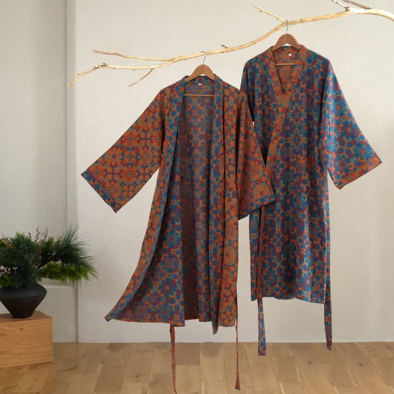 Reversible Organic Cotton Gauze Kimono Robe for Lounge