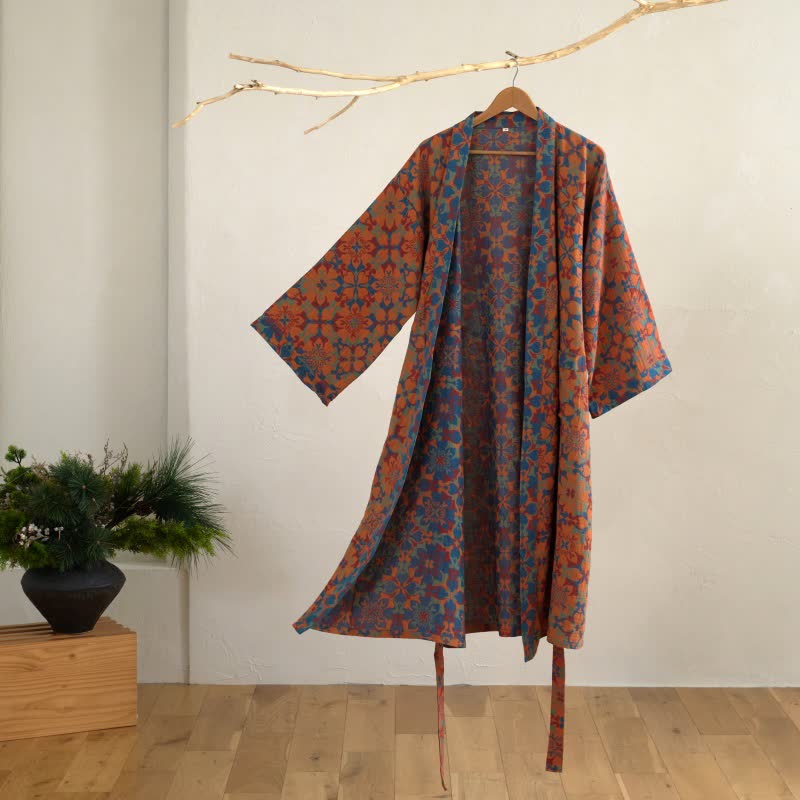 Reversible Organic Cotton Gauze Kimono Robe for Lounge