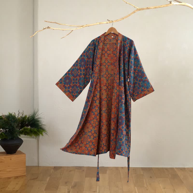 Reversible Organic Cotton Gauze Kimono Robe for Lounge