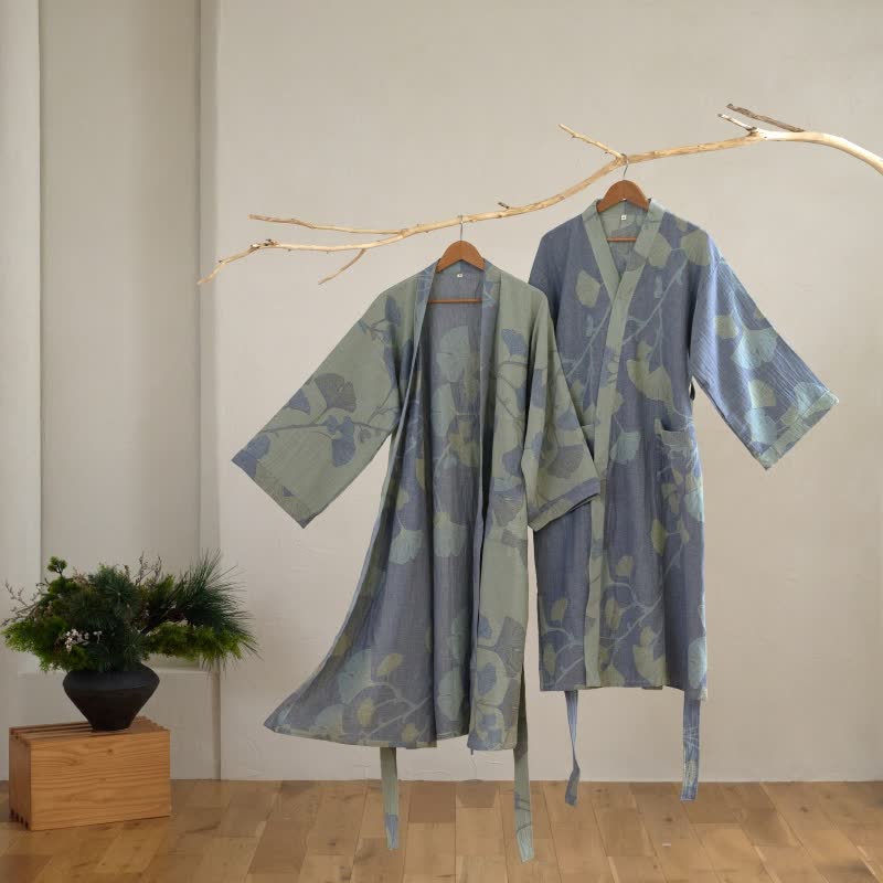 Reversible Organic Cotton Gauze Kimono Robe for Lounge