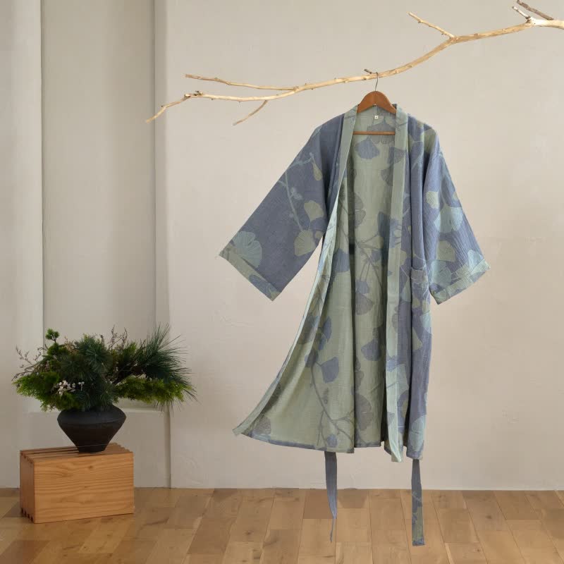 Reversible Organic Cotton Gauze Kimono Robe for Lounge