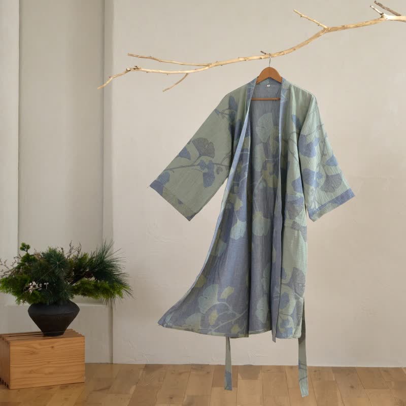 Reversible Organic Cotton Gauze Kimono Robe for Lounge