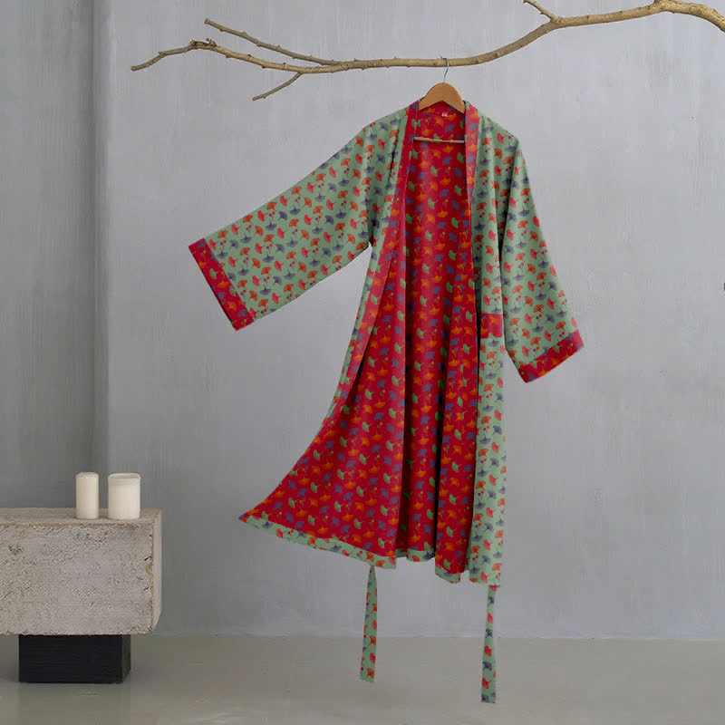 Two Tone Cotton Gauze Kimono Robe for Bath and Lounge