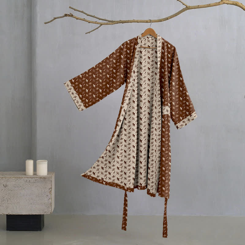 Two Tone Cotton Gauze Kimono Robe for Bath and Lounge